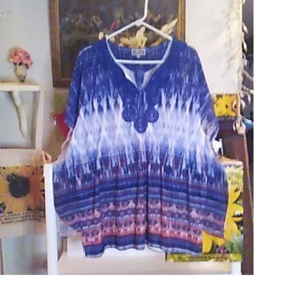 M Collection Tops - Beautiful Blouse M Collection Woman OX Global Escape Deep Iris Tie Dye Crochet